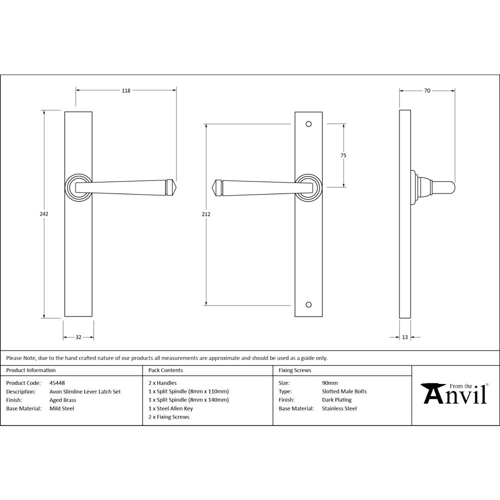 From The Anvil - Aged Brass Avon Slimline Lever Espag. Latch Set | Sku. 45448 | Trade Door Handles.