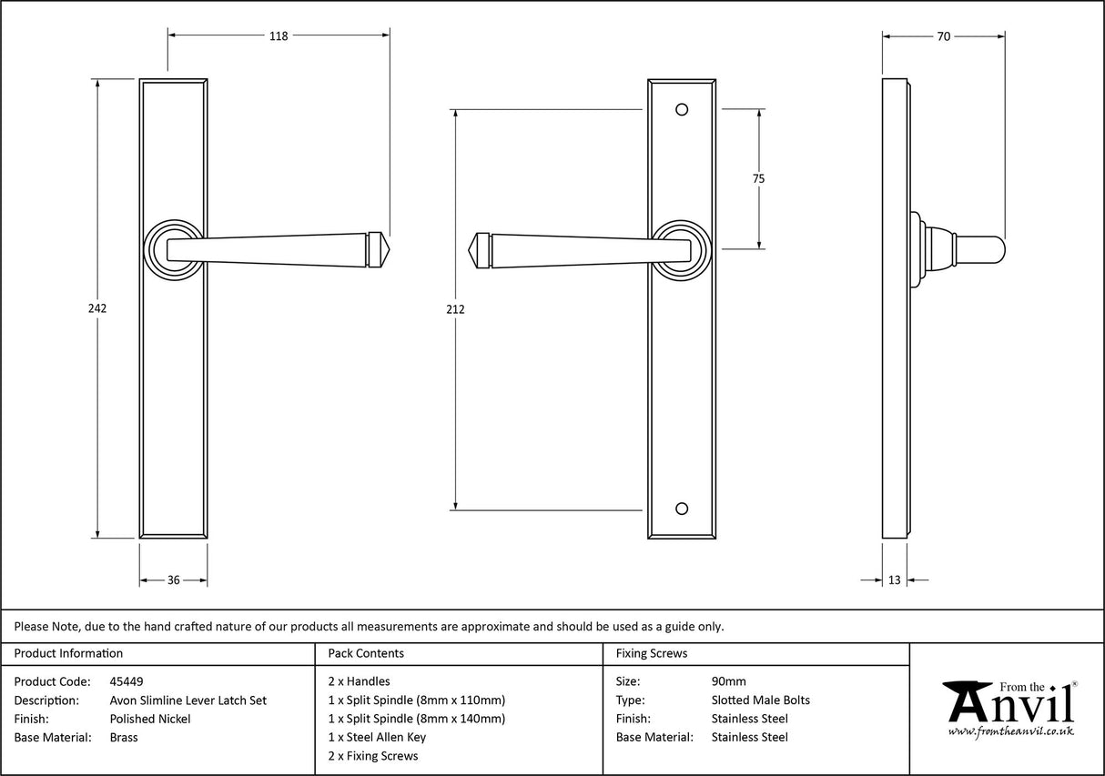 From The Anvil - Polished Nickel Avon Slimline Lever Espag. Latch Set | Sku. 45449 | Trade Door Handles.