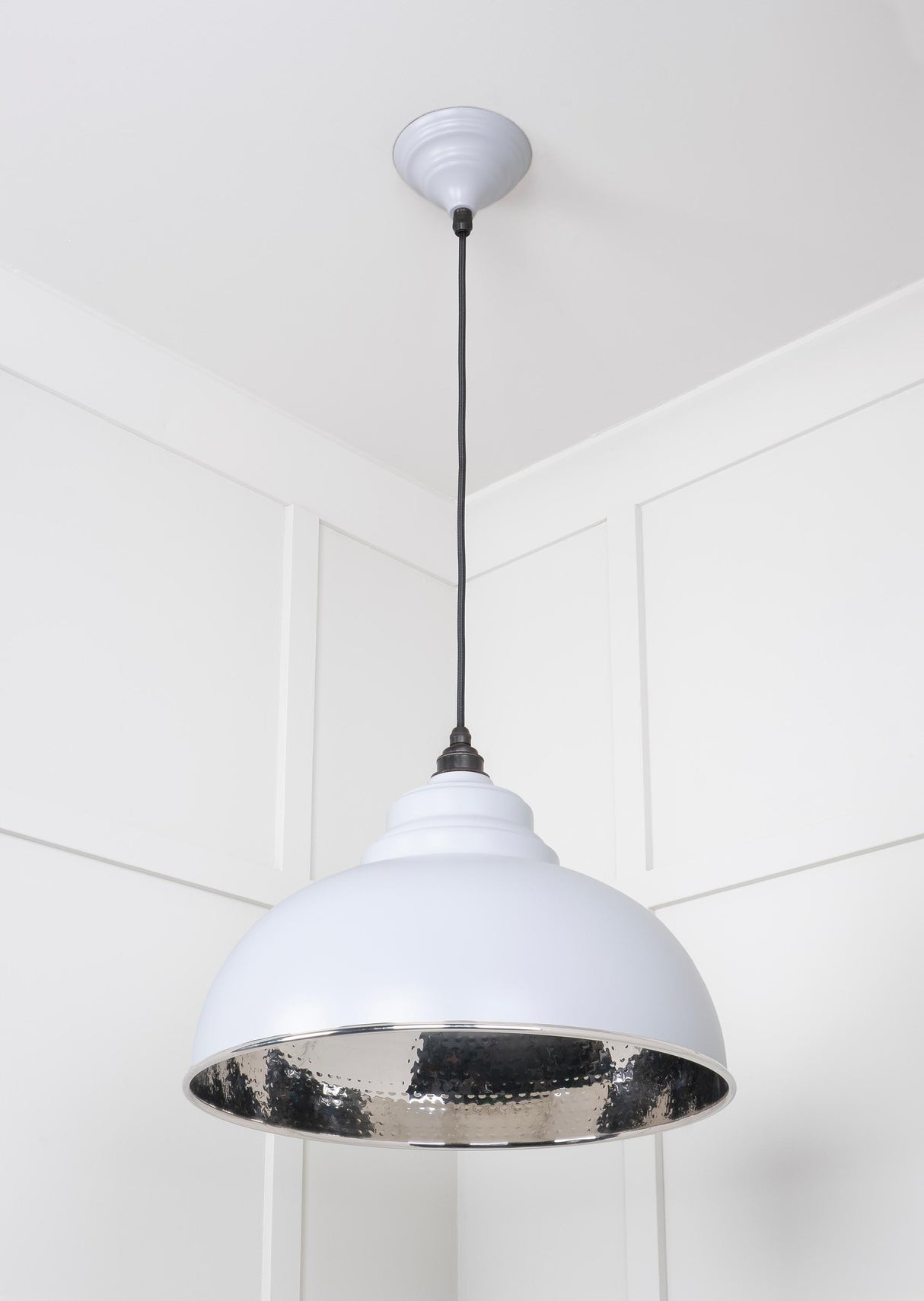 From The Anvil - Hammered Nickel Harborne Pendant in Birch | Sku. 45472BI | Trade Door Handles.