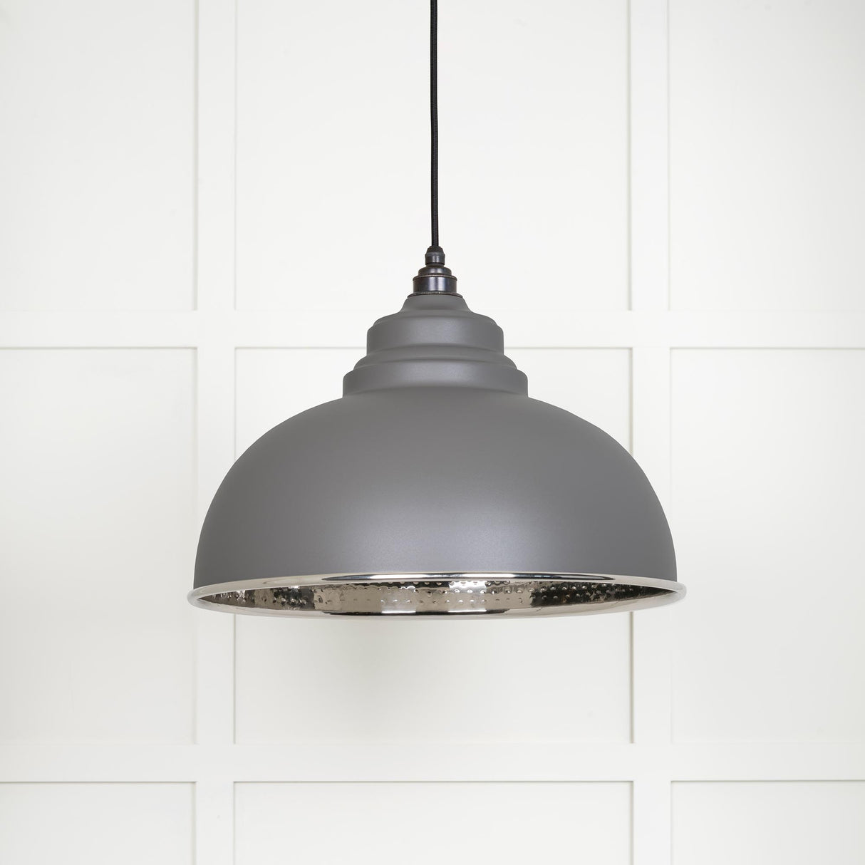 From The Anvil - Hammered Nickel Harborne Pendant in Bluff | Sku. 45472BL | Trade Door Handles.