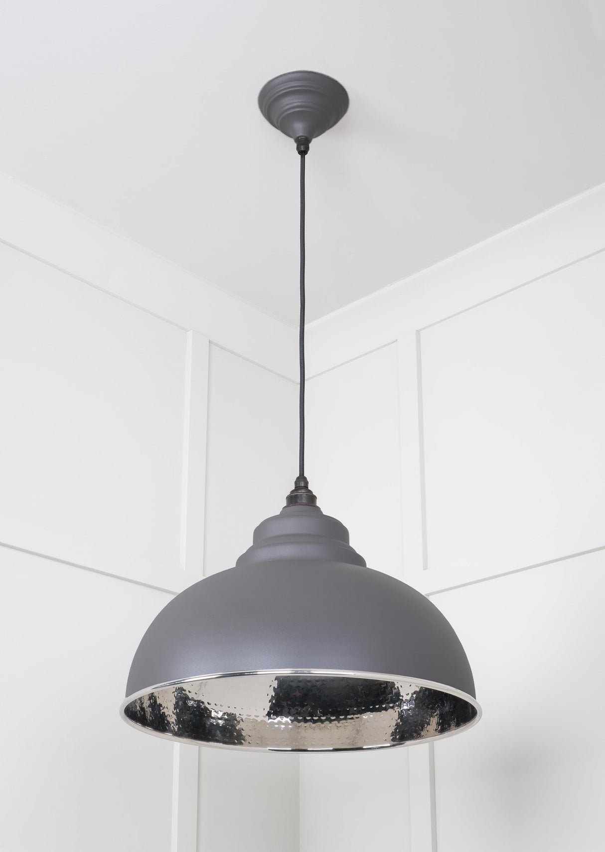 From The Anvil - Hammered Nickel Harborne Pendant in Bluff | Sku. 45472BL | Trade Door Handles.