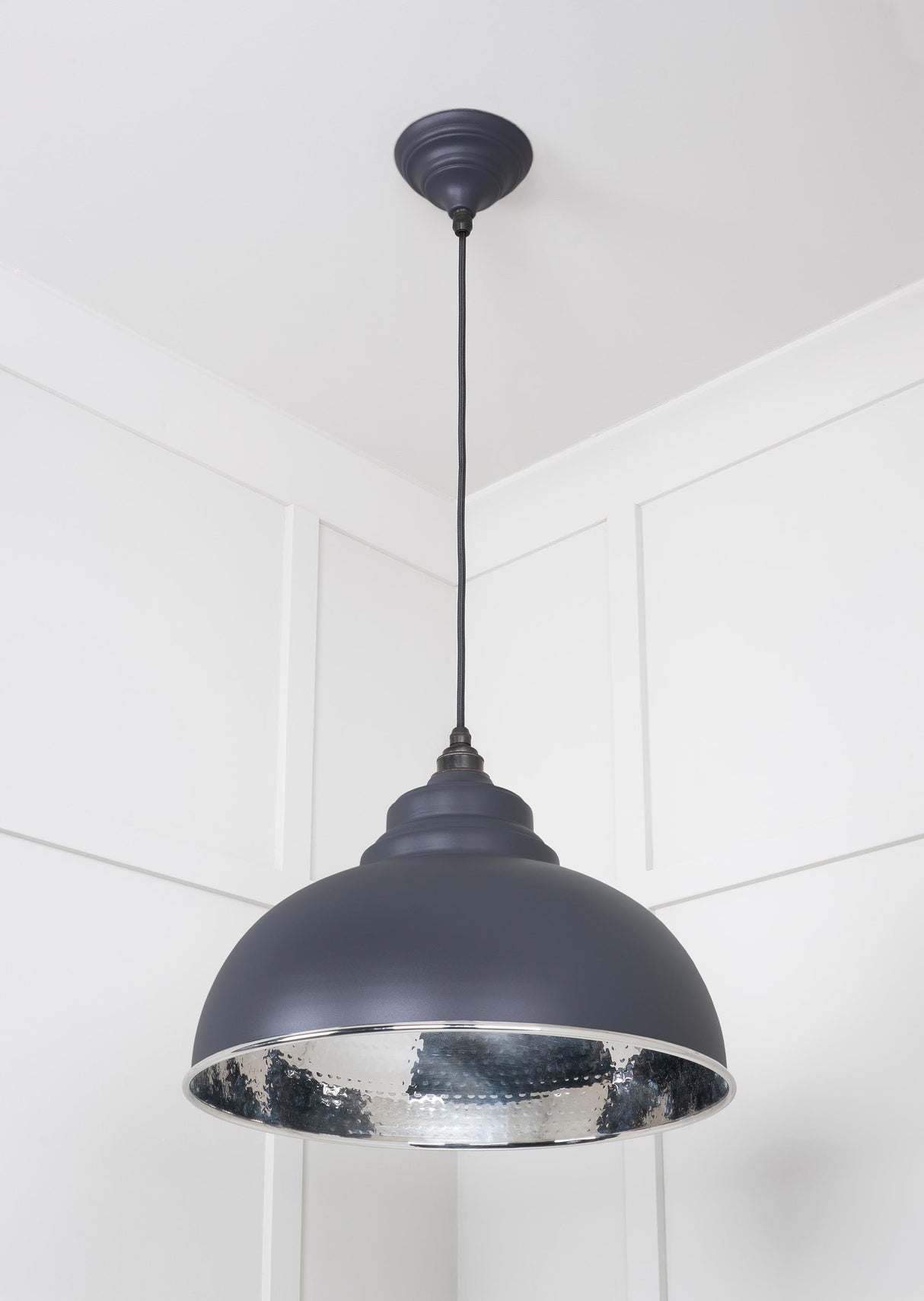 From The Anvil - Hammered Nickel Harborne Pendant in Slate | Sku. 45472SL | Trade Door Handles.