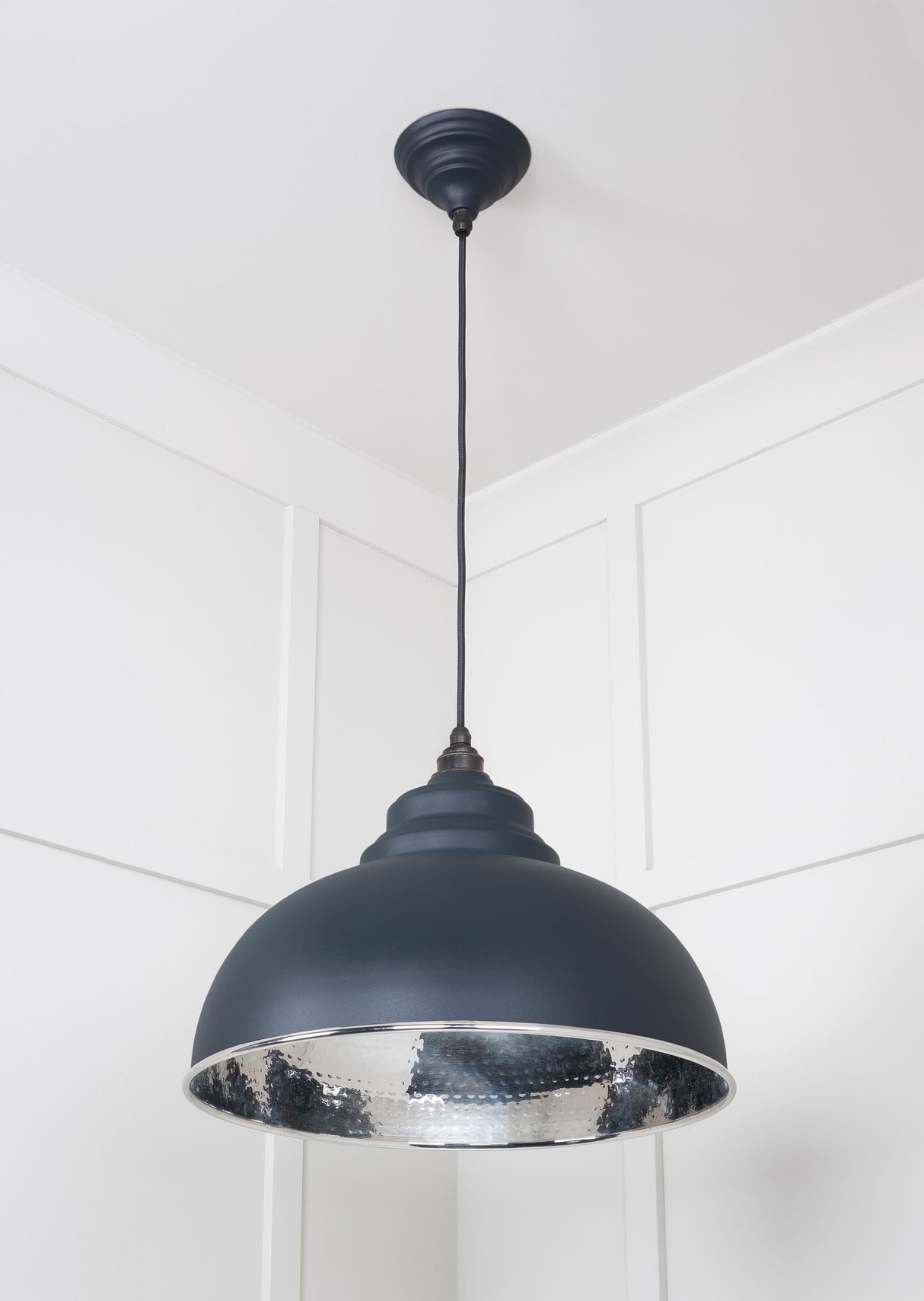 From The Anvil - Hammered Nickel Harborne Pendant in Soot | Sku. 45472SO | Trade Door Handles.