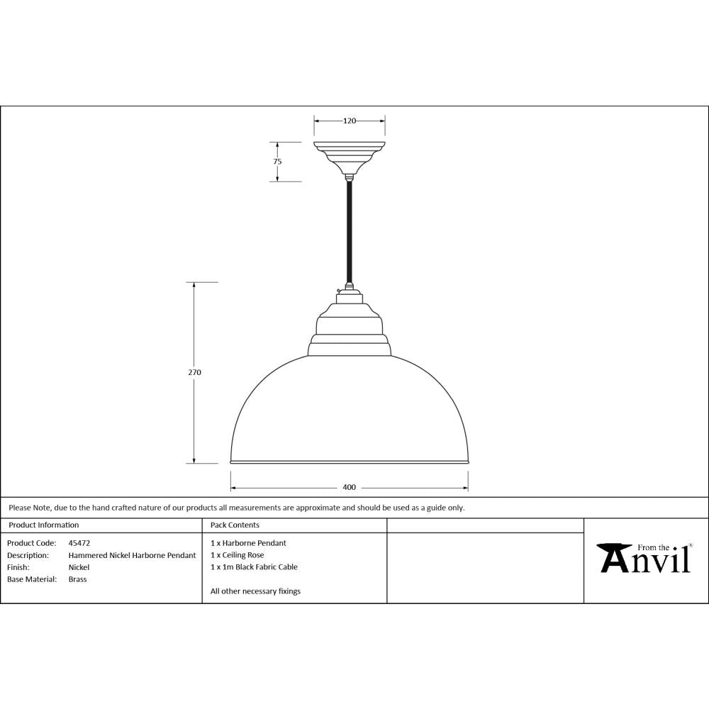 From The Anvil - Hammered Nickel Harborne Pendant | Sku. 45472 | Trade Door Handles.