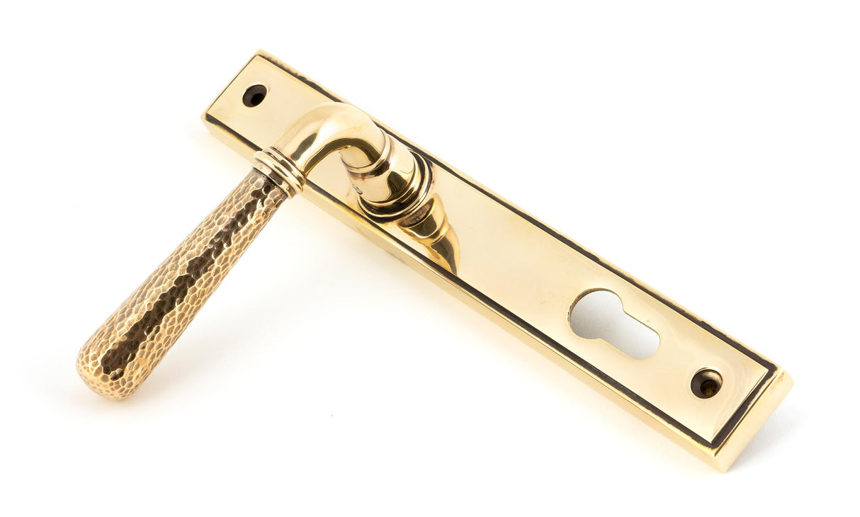 From The Anvil - Aged Brass Hammered Newbury Slimline Espag. Lock Set | Sku. 45498 | Trade Door Handles.