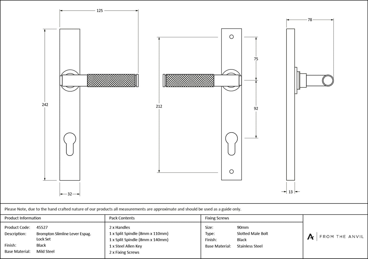 From The Anvil - Black Brompton Slimline Lever Espag. Lock Set | Sku. 45527 | Trade Door Handles.