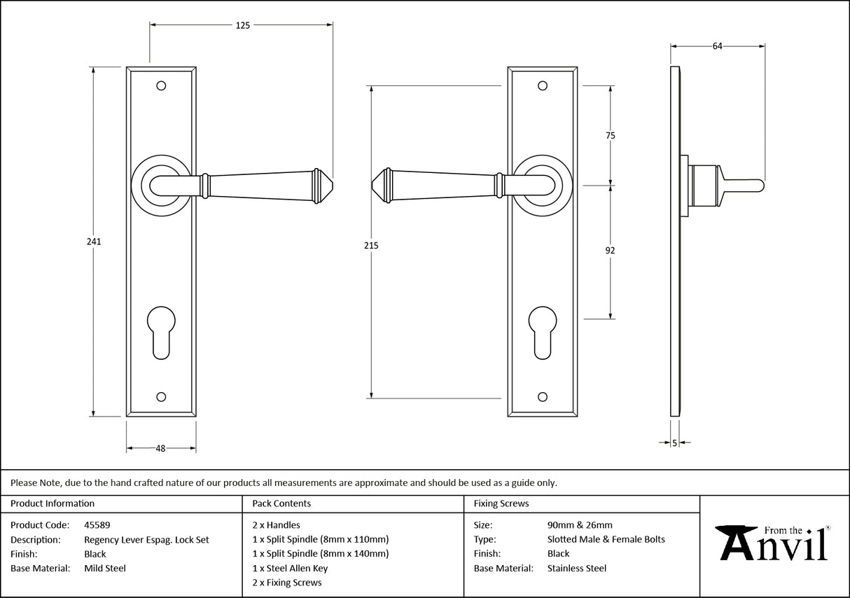 From The Anvil - Black Regency Lever Espag. Lock Set | Sku. 45589 | Trade Door Handles.
