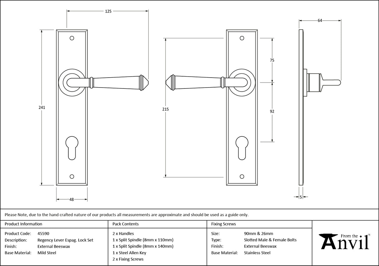 From The Anvil - External Beeswax Regency Lever Espag. Lock Set | Sku. 45590 | Trade Door Handles.