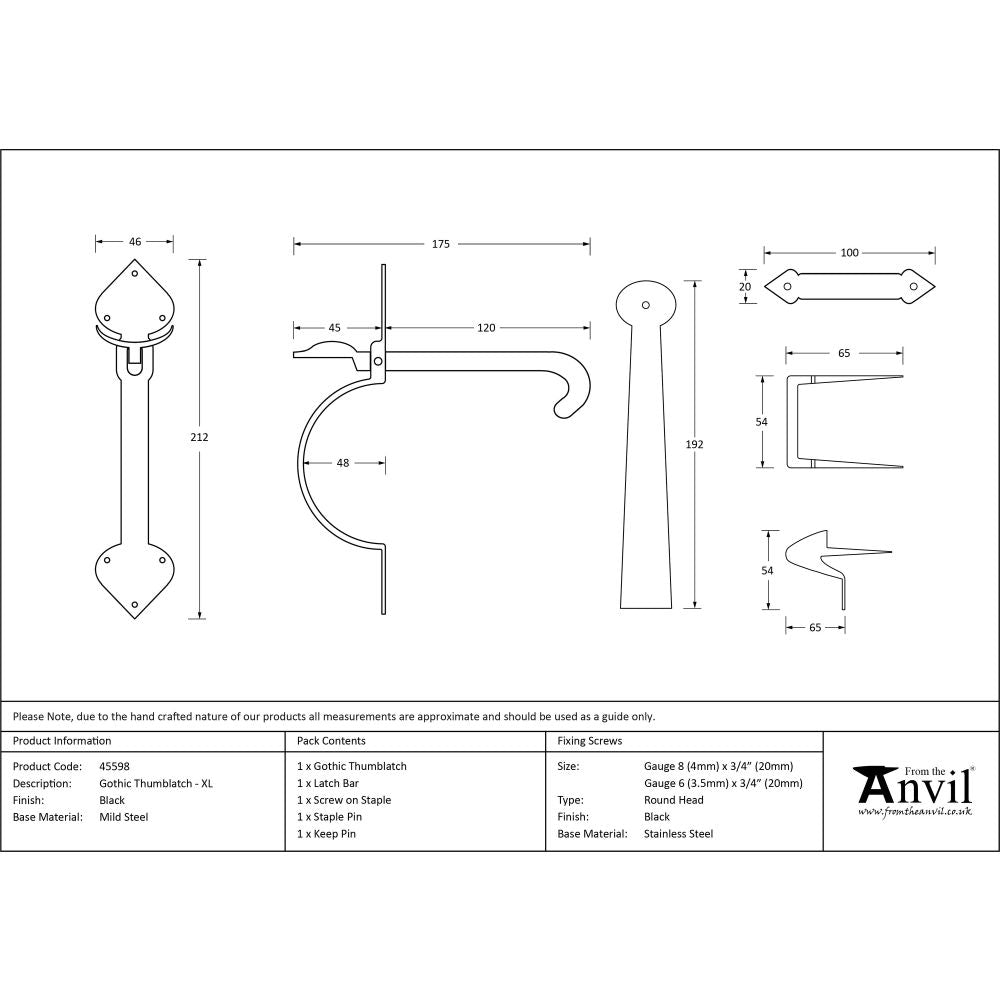 From The Anvil - Black Gothic Thumblatch - XL | Sku. 45598 | Trade Door Handles.