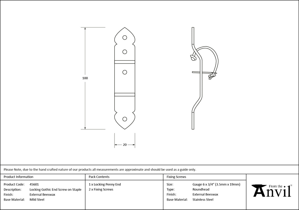 From The Anvil - External Beeswax Locking Gothic Screw on Staple | Sku. 45601 | Trade Door Handles.