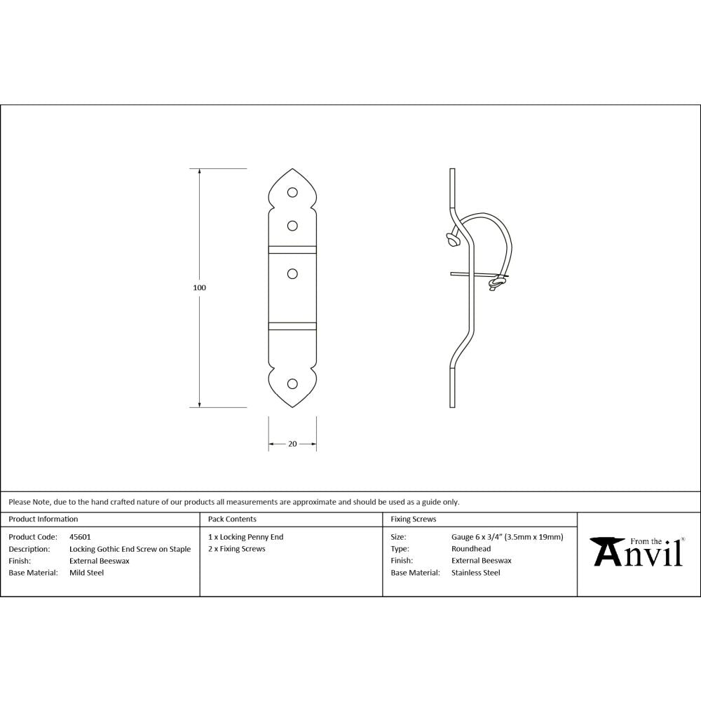 From The Anvil - External Beeswax Locking Gothic Screw on Staple | Sku. 45601 | Trade Door Handles.