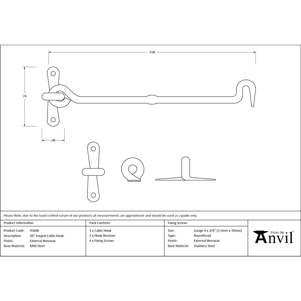 From The Anvil - External Beeswax 10" Forged Cabin Hook | Sku. 45606 | Trade Door Handles.