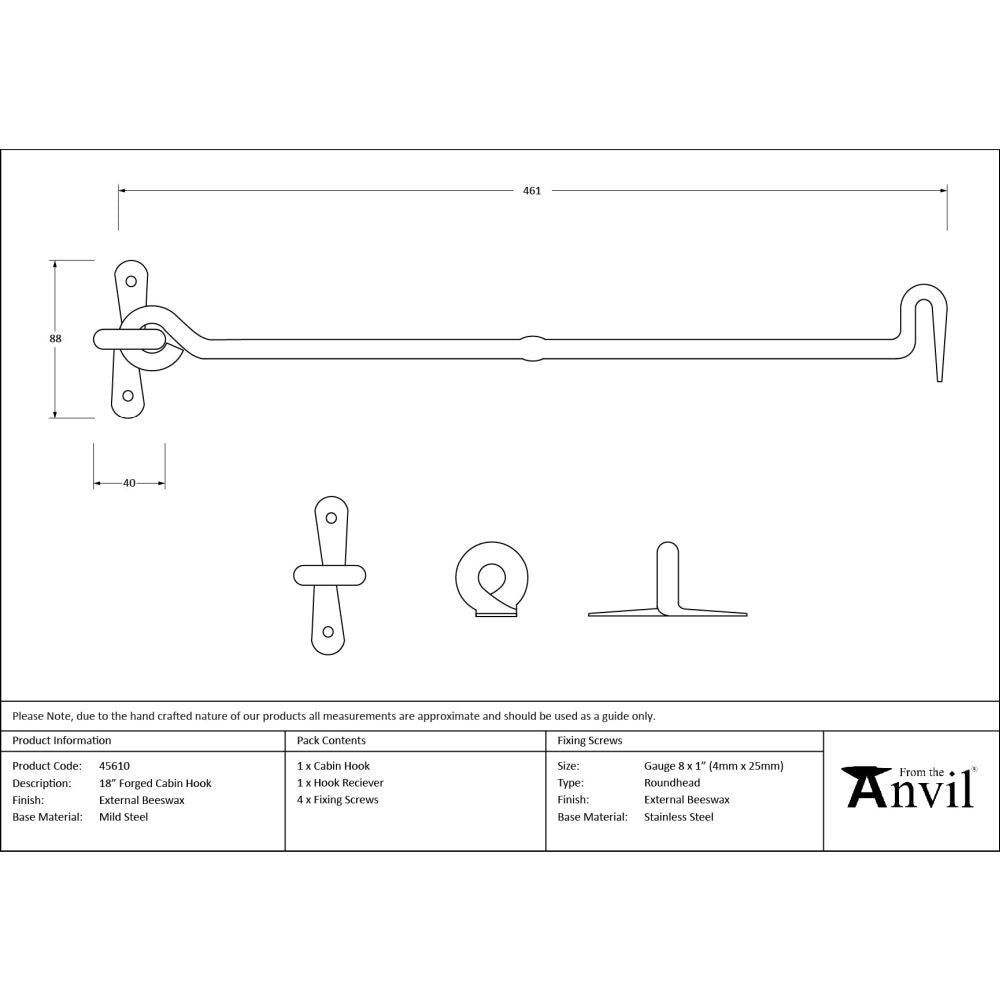 From The Anvil - External Beeswax 18" Forged Cabin Hook | Sku. 45610 | Trade Door Handles.
