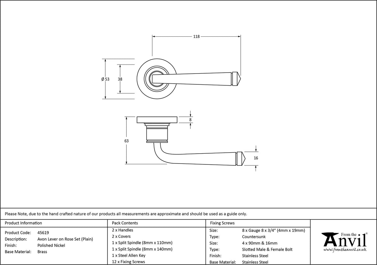 From The Anvil - Polished Nickel Avon Round Lever on Rose Set (Plain) | Sku. 45619 | Trade Door Handles.