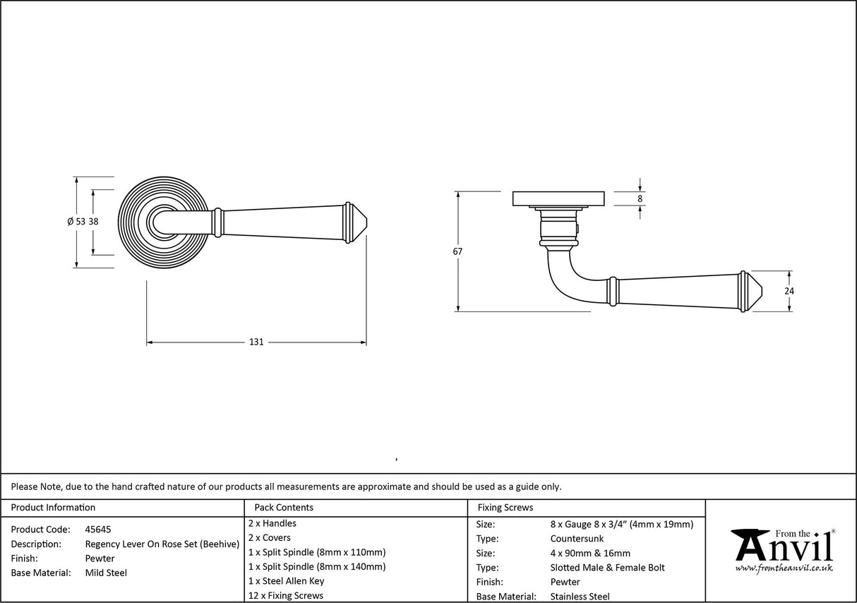 From The Anvil - Pewter Regency Lever on Rose Set (Beehive) | Sku. 45645 | Trade Door Handles.