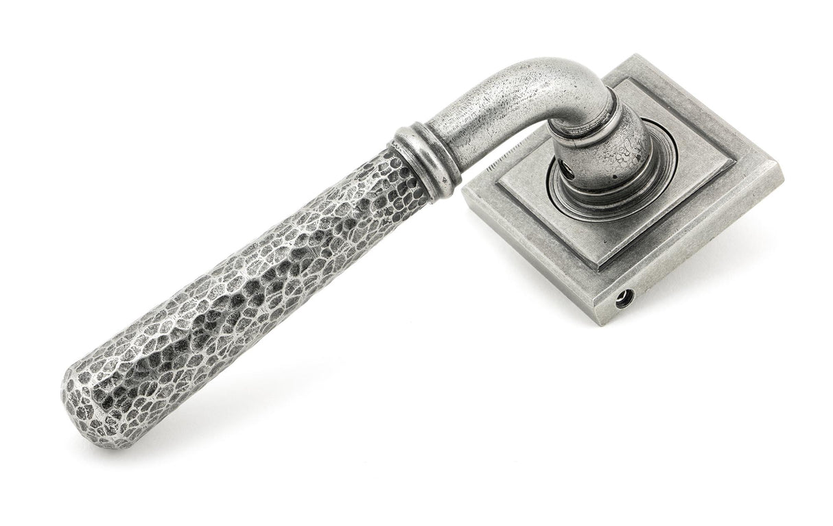 From The Anvil - Pewter Hammered Newbury Lever on Rose Set (Square) | Sku. 45658 | Trade Door Handles.