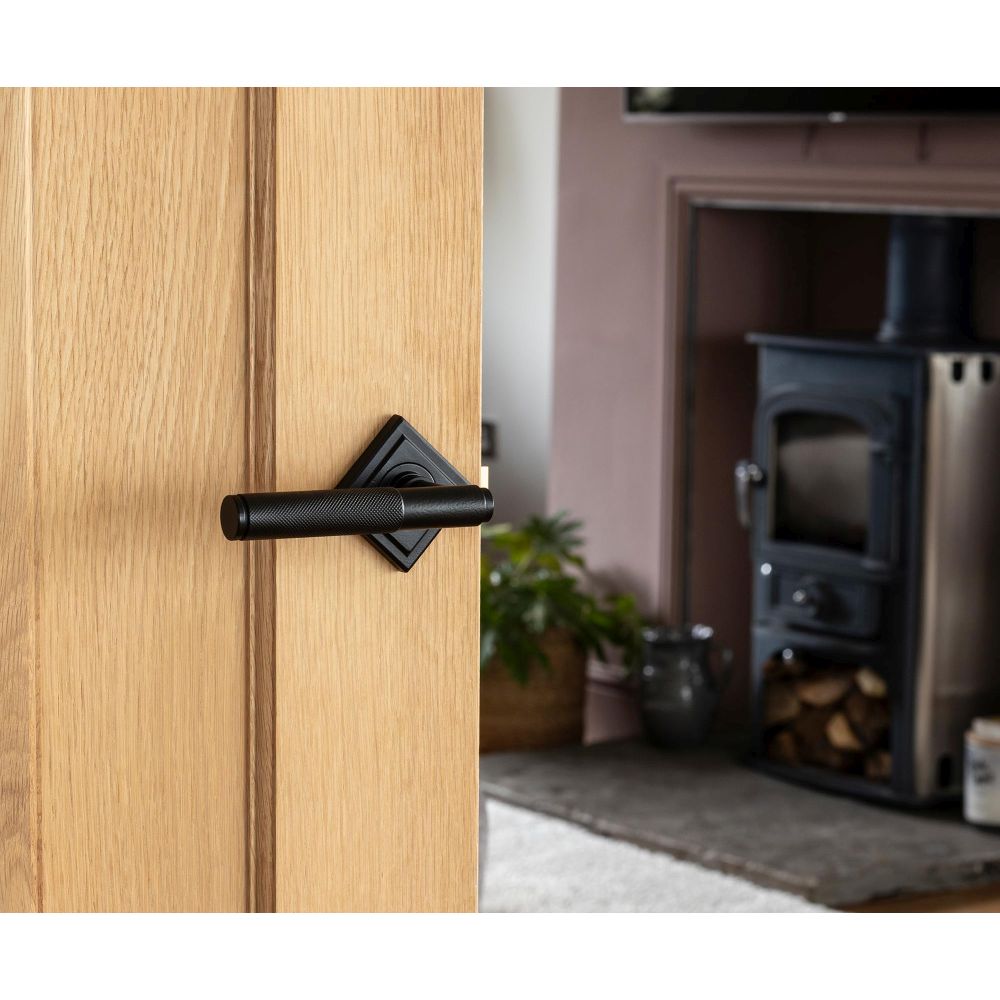 From The Anvil - Matt Black Brompton Lever on Rose Set (Square) | Sku. 45678 | Trade Door Handles.