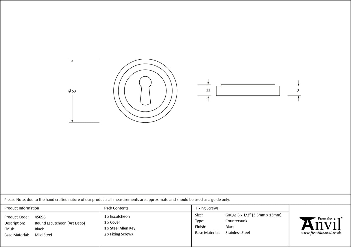 From The Anvil - Black Round Escutcheon (Art Deco) | Sku. 45696 | Trade Door Handles.