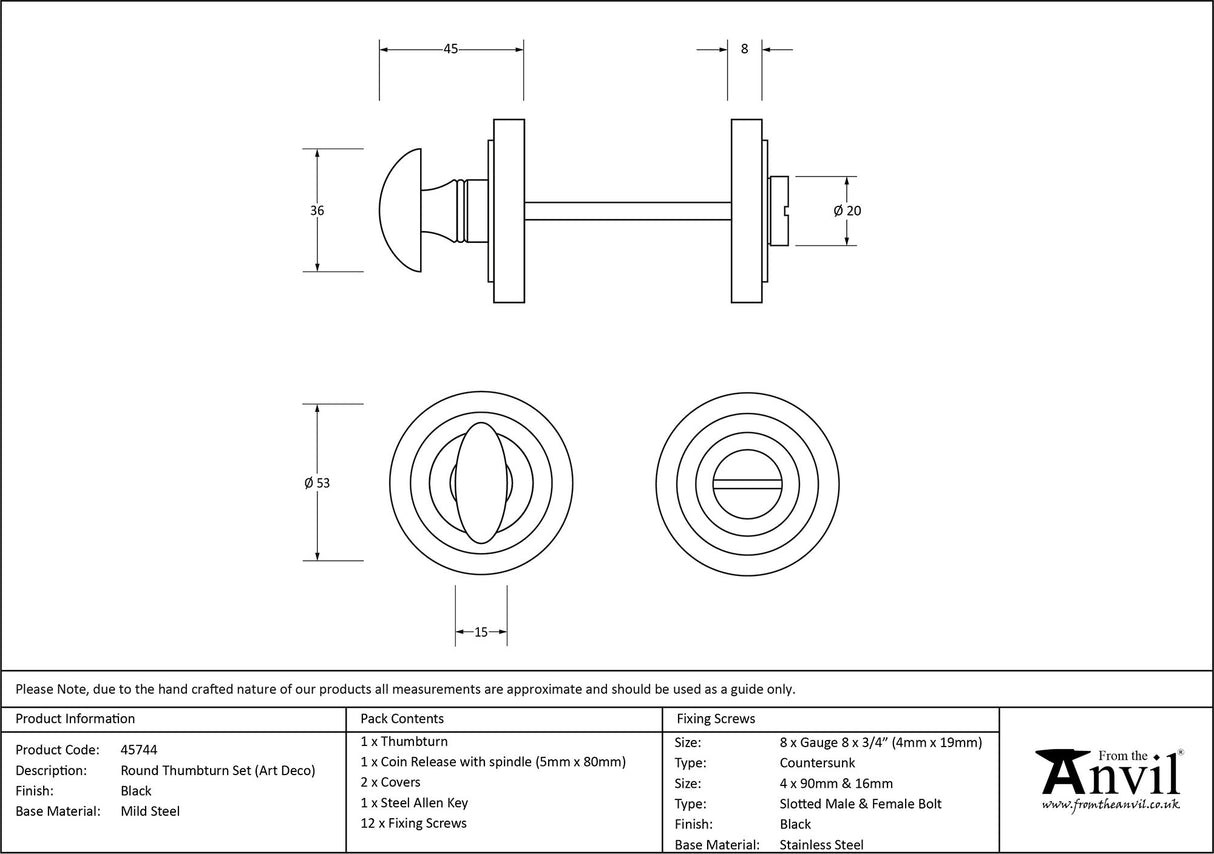 From The Anvil - Black Round Thumbturn Set (Art Deco) | Sku. 45744 | Trade Door Handles.