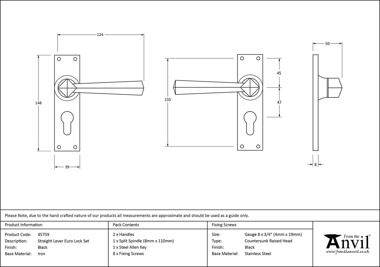 From The Anvil - Black Straight Lever Euro Lock Set | Sku. 45759 | Trade Door Handles.