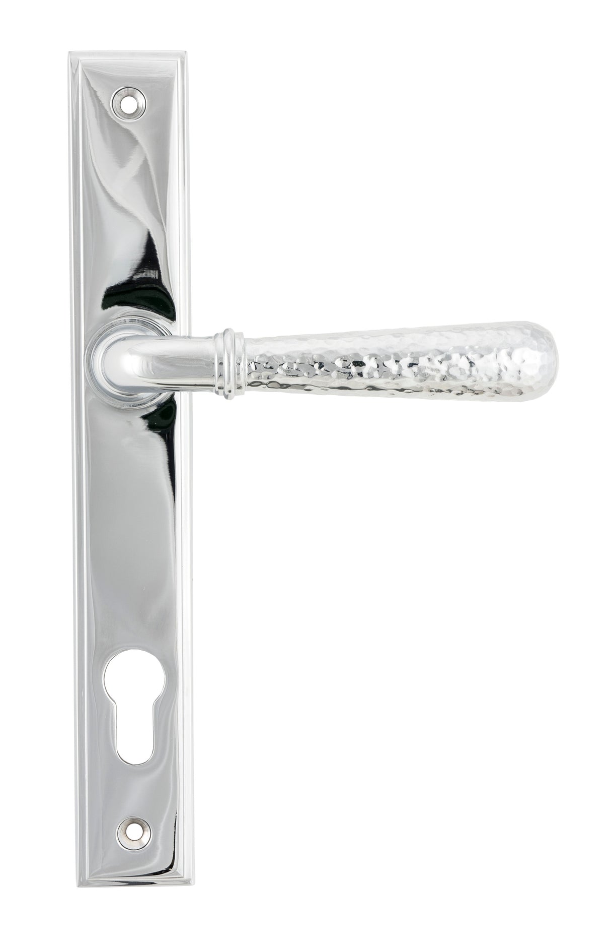 From The Anvil - Polished Chrome Hammered Newbury Slimline Espag. Lock Set | Sku. 45772 | Trade Door Handles.