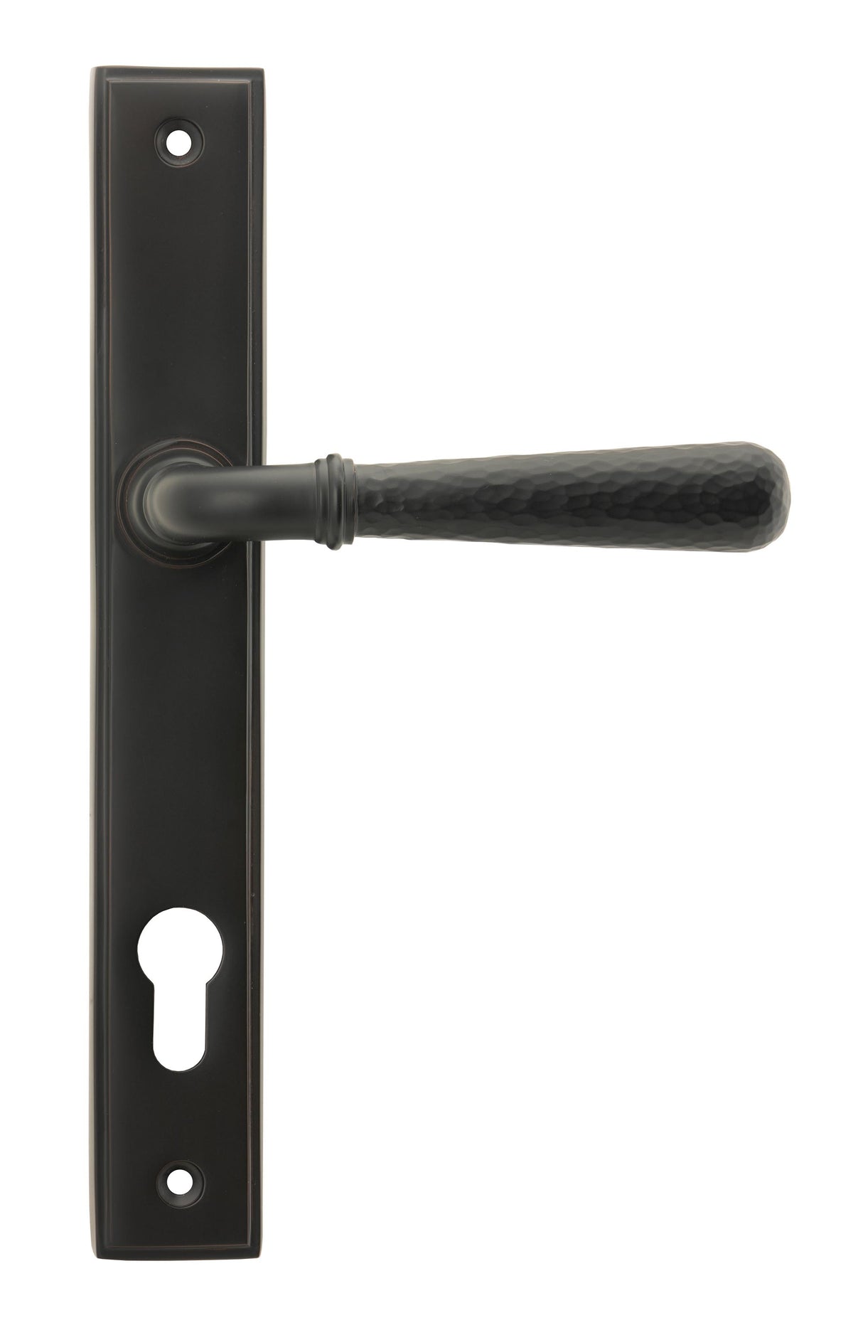 From The Anvil - Aged Bronze Hammered Newbury Slimline Espag. Lock Set | Sku. 45773 | Trade Door Handles.