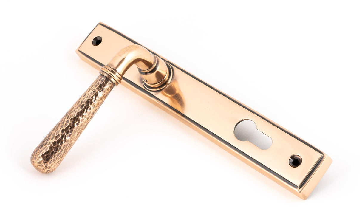 From The Anvil - Polished Bronze Hammered Newbury Slimline Espag. Lock Set | Sku. 45774 | Trade Door Handles.