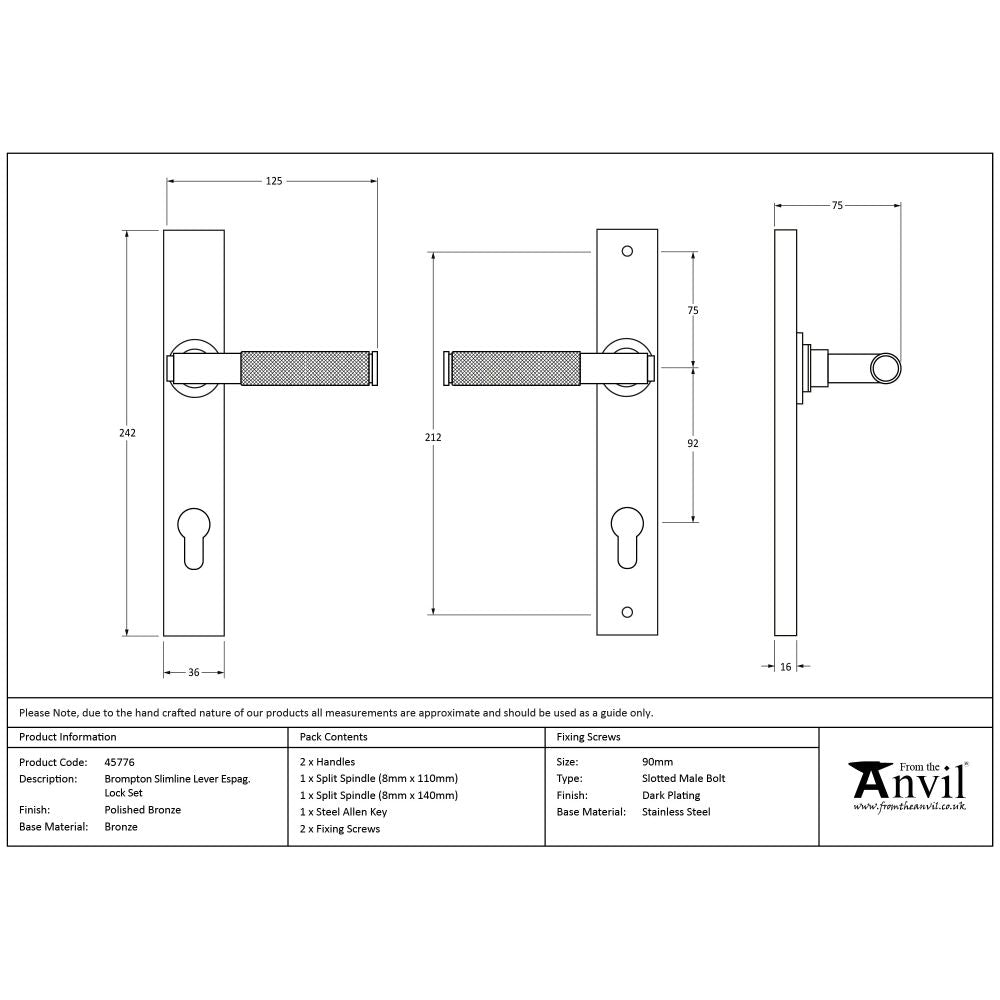 From The Anvil - Polished Bronze Brompton Slimline Lever Espag. Lock Set | Sku. 45776 | Trade Door Handles.