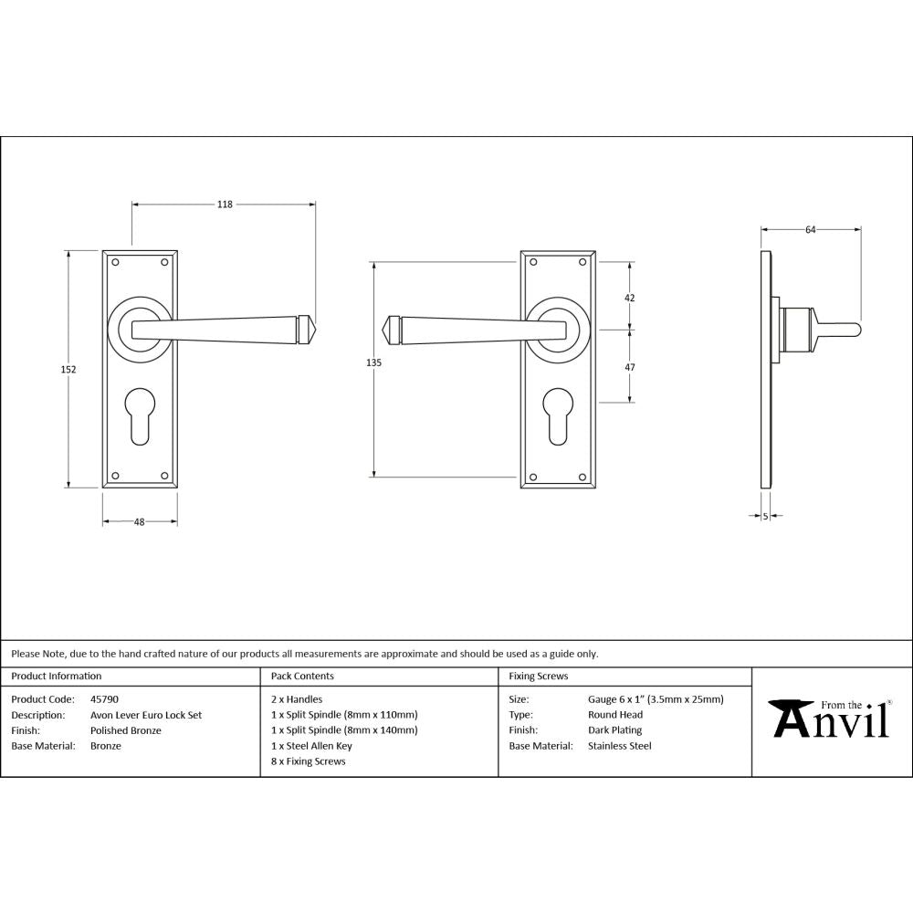 From The Anvil - Polished Bronze Avon Lever Euro Lock Set | Sku. 45790 | Trade Door Handles.