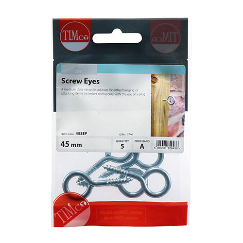 This is an image of Timco - Screw Eyes - Zinc 45mm - (5 PCS TIMpac) 45SEP