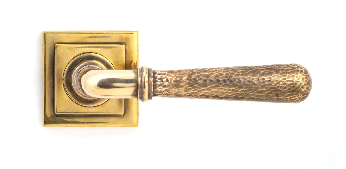 From The Anvil - Aged Brass Hammered Newbury Lever on Rose Set (Square) | Sku. 46072 | Trade Door Handles.