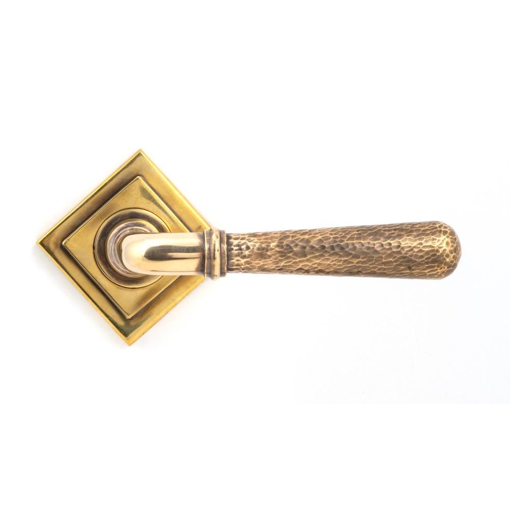 From The Anvil - Aged Brass Hammered Newbury Lever on Rose Set (Square) | Sku. 46072 | Trade Door Handles.