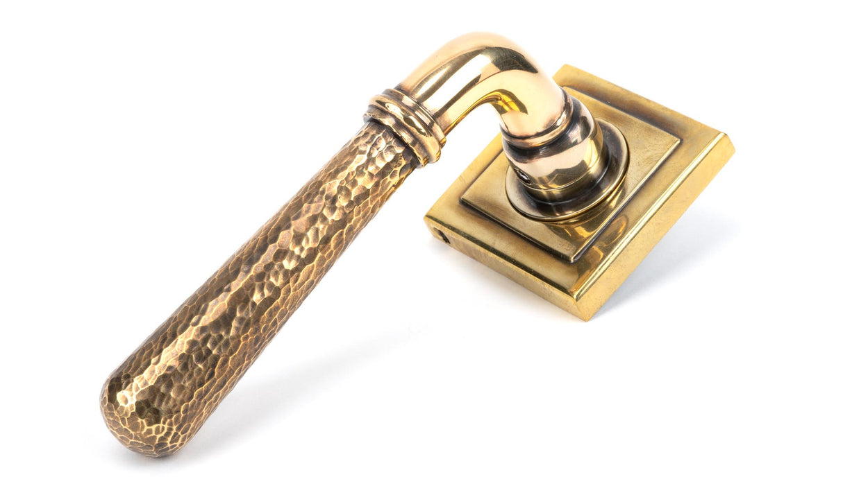 From The Anvil - Aged Brass Hammered Newbury Lever on Rose Set (Square) | Sku. 46072 | Trade Door Handles.