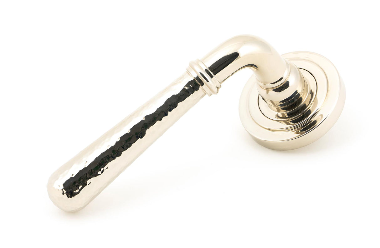 From The Anvil - Polished Nickel Hammered Newbury Lever on Rose Set (Art Deco) | Sku. 46078 | Trade Door Handles.