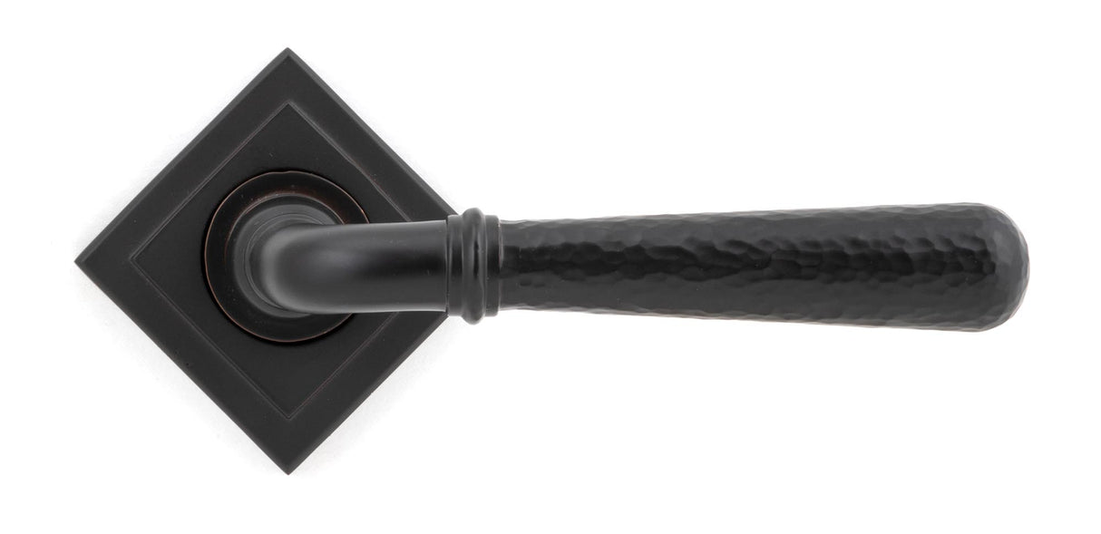 From The Anvil - Aged Bronze Hammered Newbury Lever on Rose Set (Square) | Sku. 46084 | Trade Door Handles.