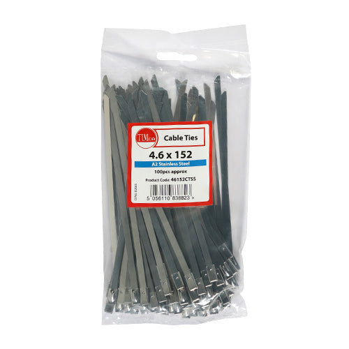 This is an image of Timco - Cable Ties - Stainless Steel 4.6 x 152mm - (100 PCS Bag) 46152CTSS