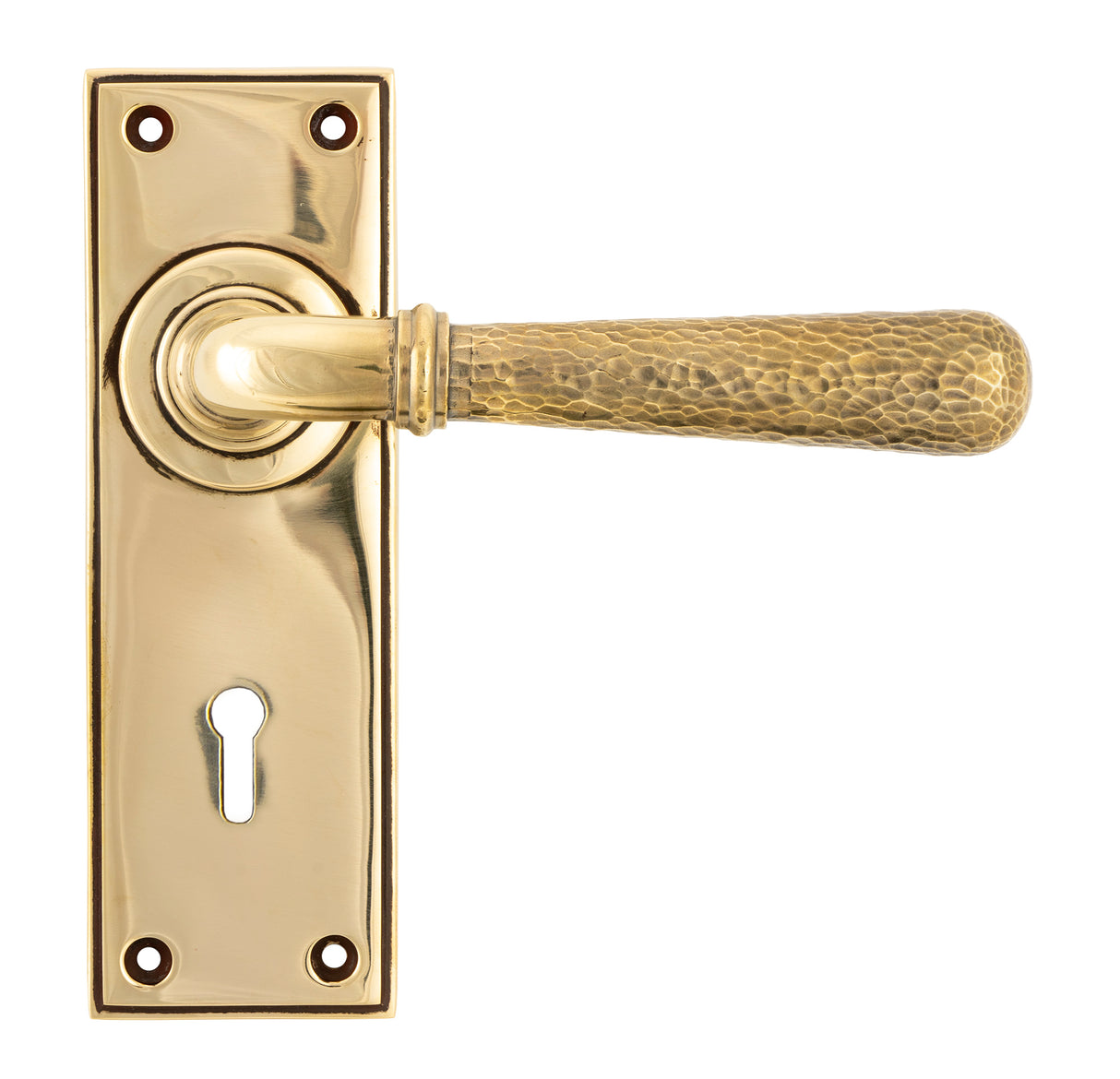 From The Anvil - Aged Brass Hammered Newbury Lever Lock Set | Sku. 46209 | Trade Door Handles.
