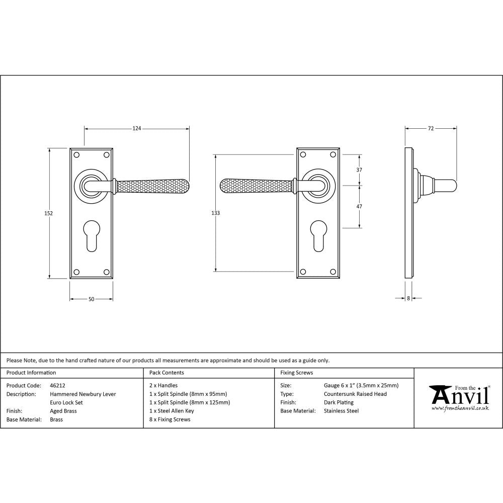 From The Anvil - Aged Brass Hammered Newbury Lever Euro Lock Set | Sku. 46212 | Trade Door Handles.