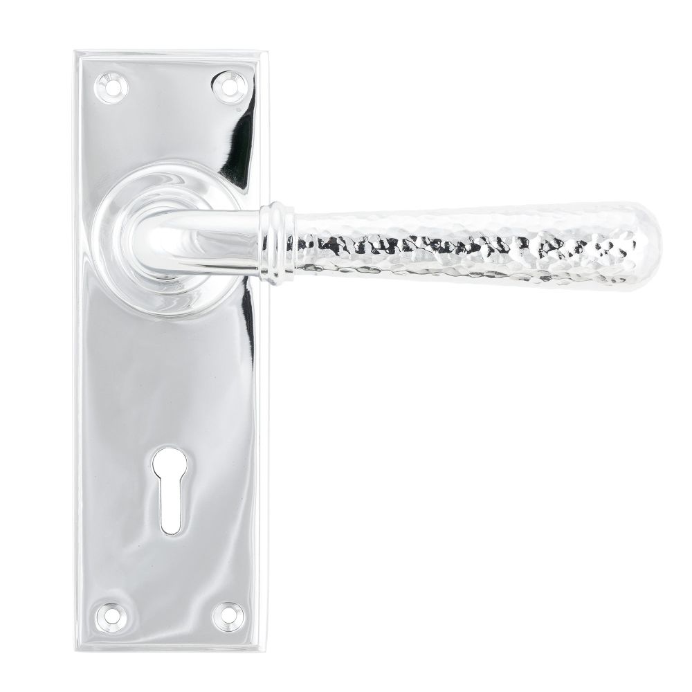 From The Anvil - Polished Chrome Hammered Newbury Lever Lock Set | Sku. 46213 | Trade Door Handles.