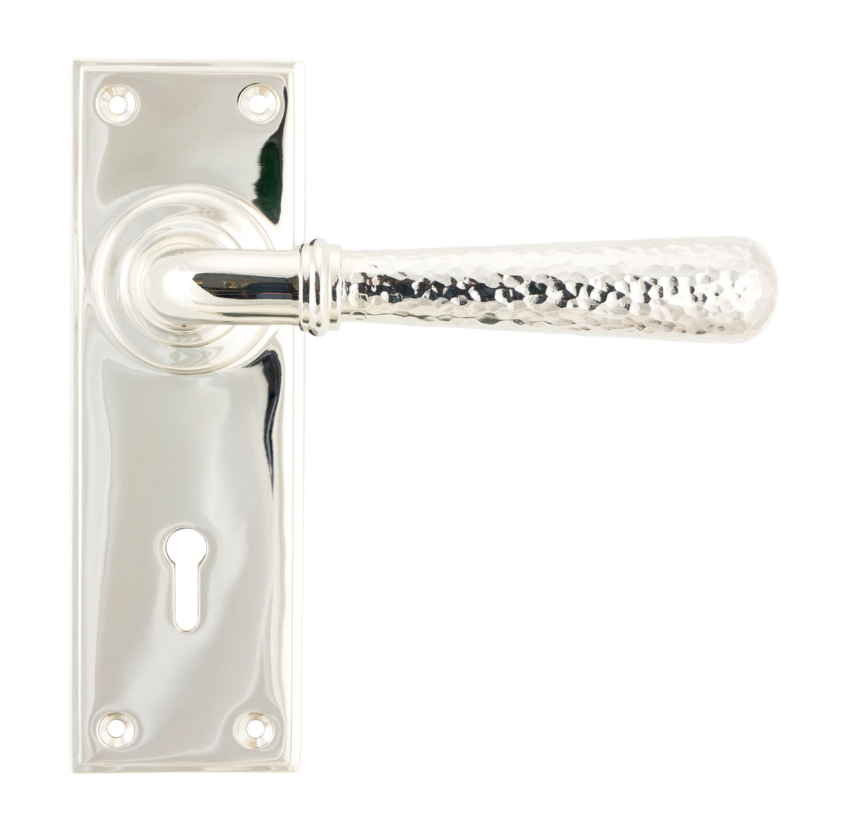 From The Anvil - Polished Nickel Hammered Newbury Lever Lock Set | Sku. 46217 | Trade Door Handles.