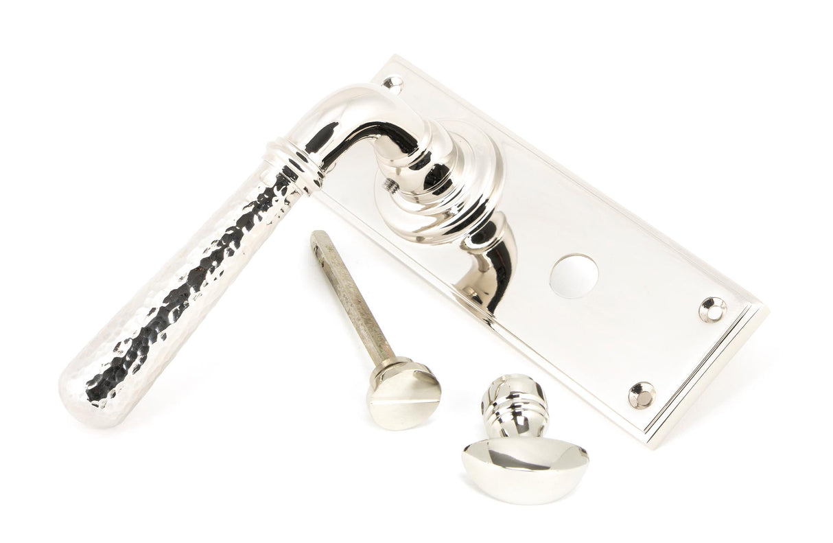 From The Anvil - Polished Nickel Hammered Newbury Lever Bathroom Set | Sku. 46219 | Trade Door Handles.