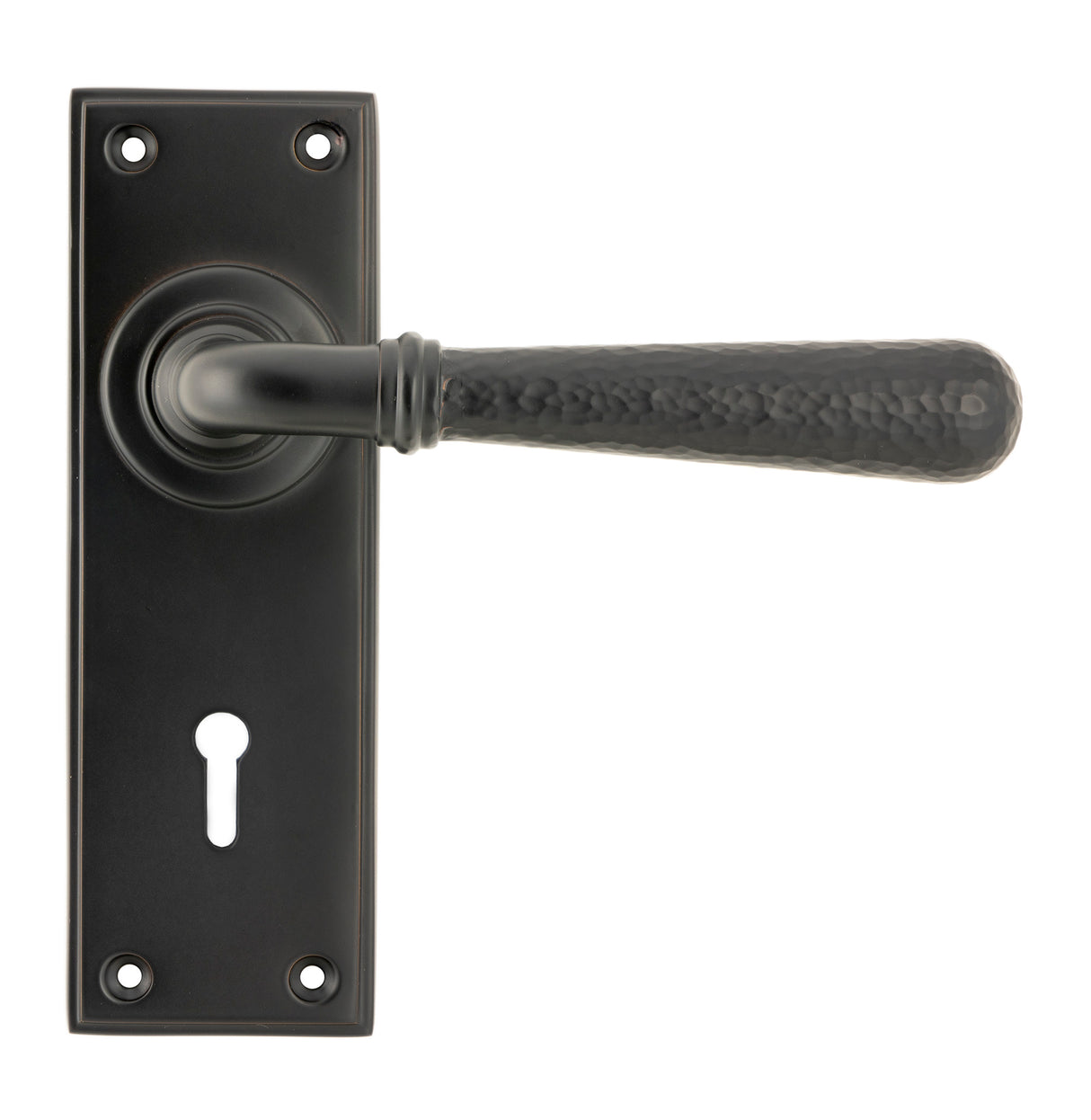 From The Anvil - Aged Bronze Hammered Newbury Lever Lock Set | Sku. 46221 | Trade Door Handles.