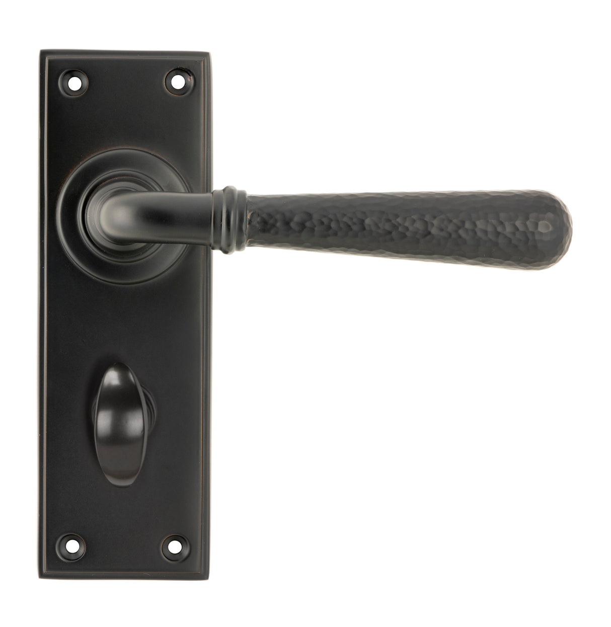 From The Anvil - Aged Bronze Hammered Newbury Lever Bathroom Set | Sku. 46223 | Trade Door Handles.