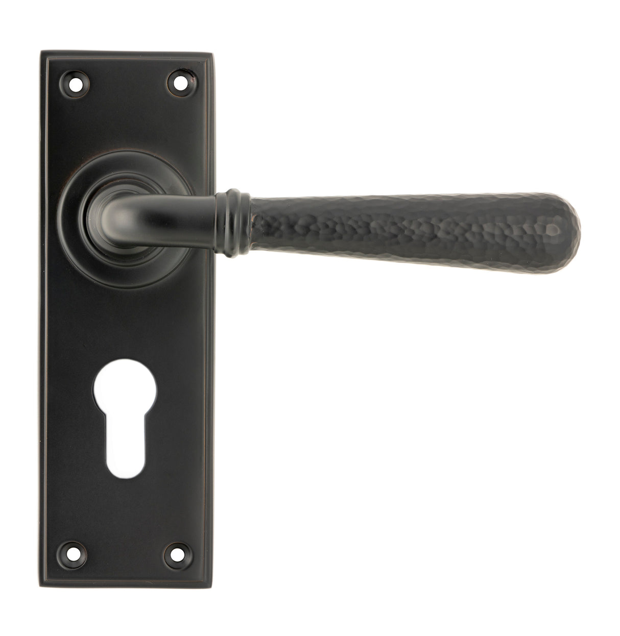From The Anvil - Aged Bronze Hammered Newbury Lever Euro Lock Set | Sku. 46224 | Trade Door Handles.