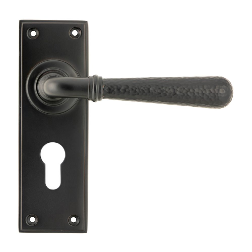 From The Anvil - Aged Bronze Hammered Newbury Lever Euro Lock Set | Sku. 46224 | Trade Door Handles.