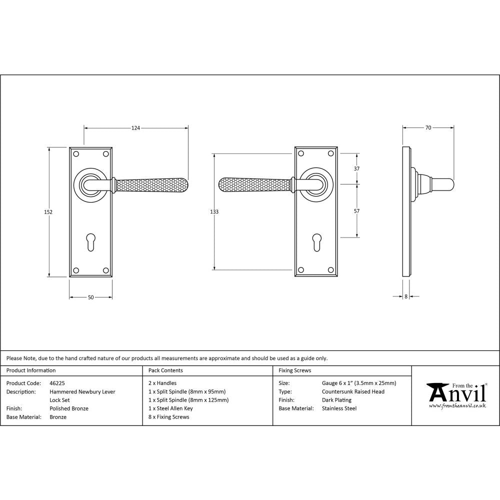 From The Anvil - Polished Bronze Hammered Newbury Lever Lock Set | Sku. 46225 | Trade Door Handles.