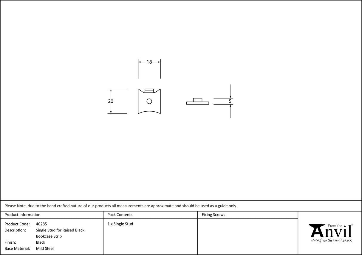 From The Anvil - Black Single Stud for Raised Black Bookcase Strip | Sku. 46285 | Trade Door Handles.