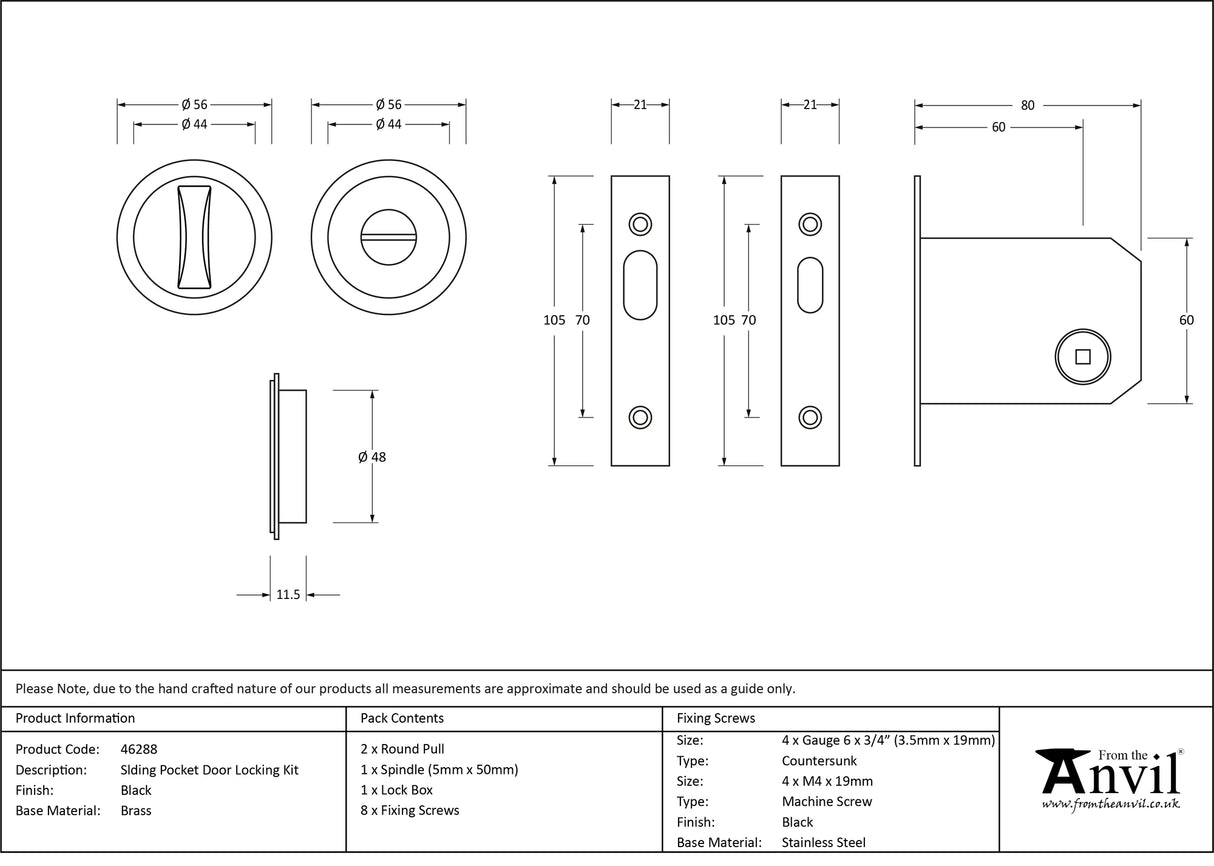 From The Anvil - Black Sliding/Pocket Door Locking Kit | Sku. 46288 | Trade Door Handles.