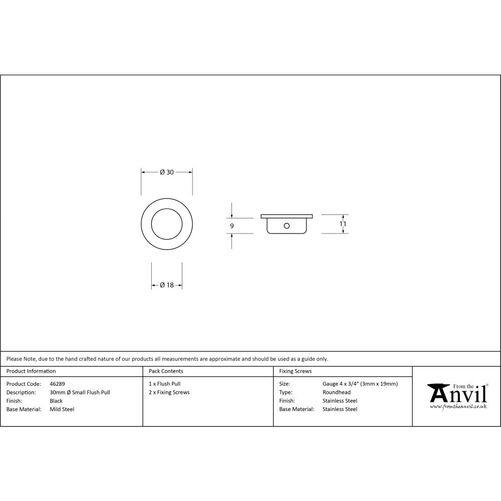 From The Anvil - Black 30mm Small Flush Pull | Sku. 46289 | Trade Door Handles.