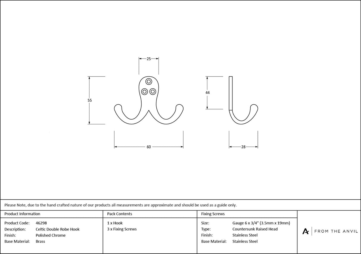 From The Anvil - Polished Chrome Celtic Double Robe Hook | Sku. 46298 | Trade Door Handles.